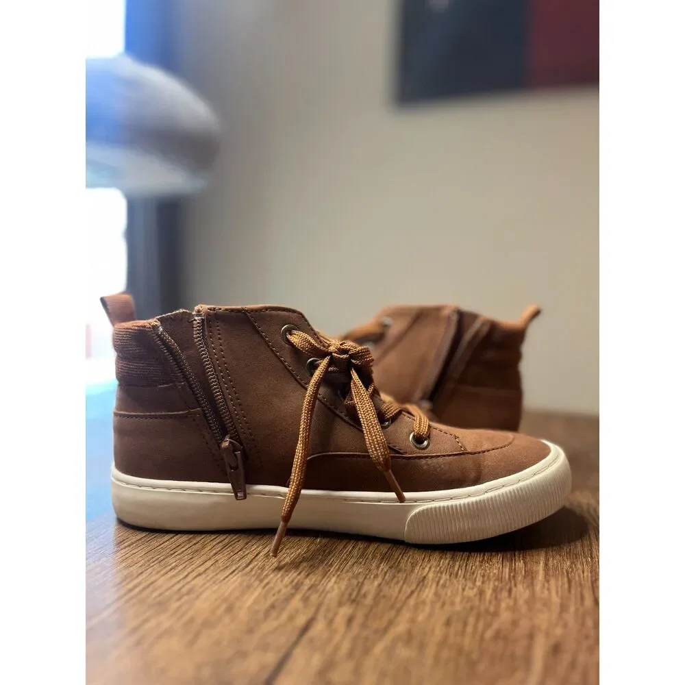 Cat & Jack Brown High Top Sneakers Youth Size 3 Side Zip